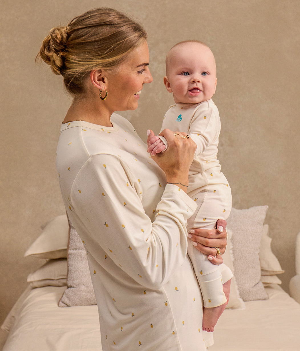 Adults Pyjama Set Long Sleeve Viscose from Bamboo Cream Lemons