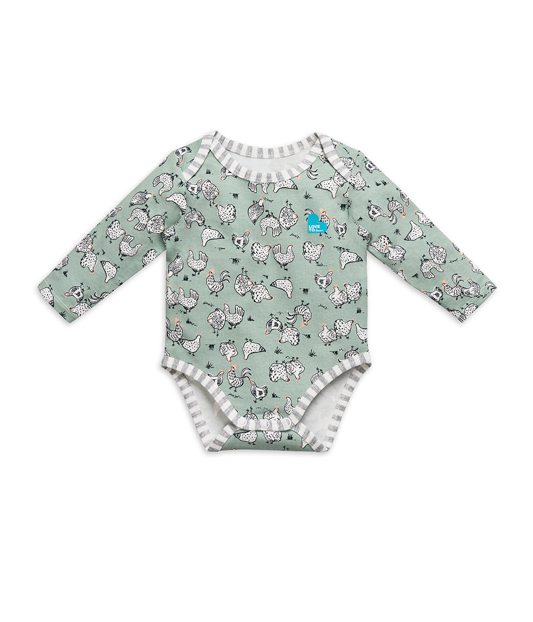 Bodysuit Long Sleeve Olive Chicken Run Cotton