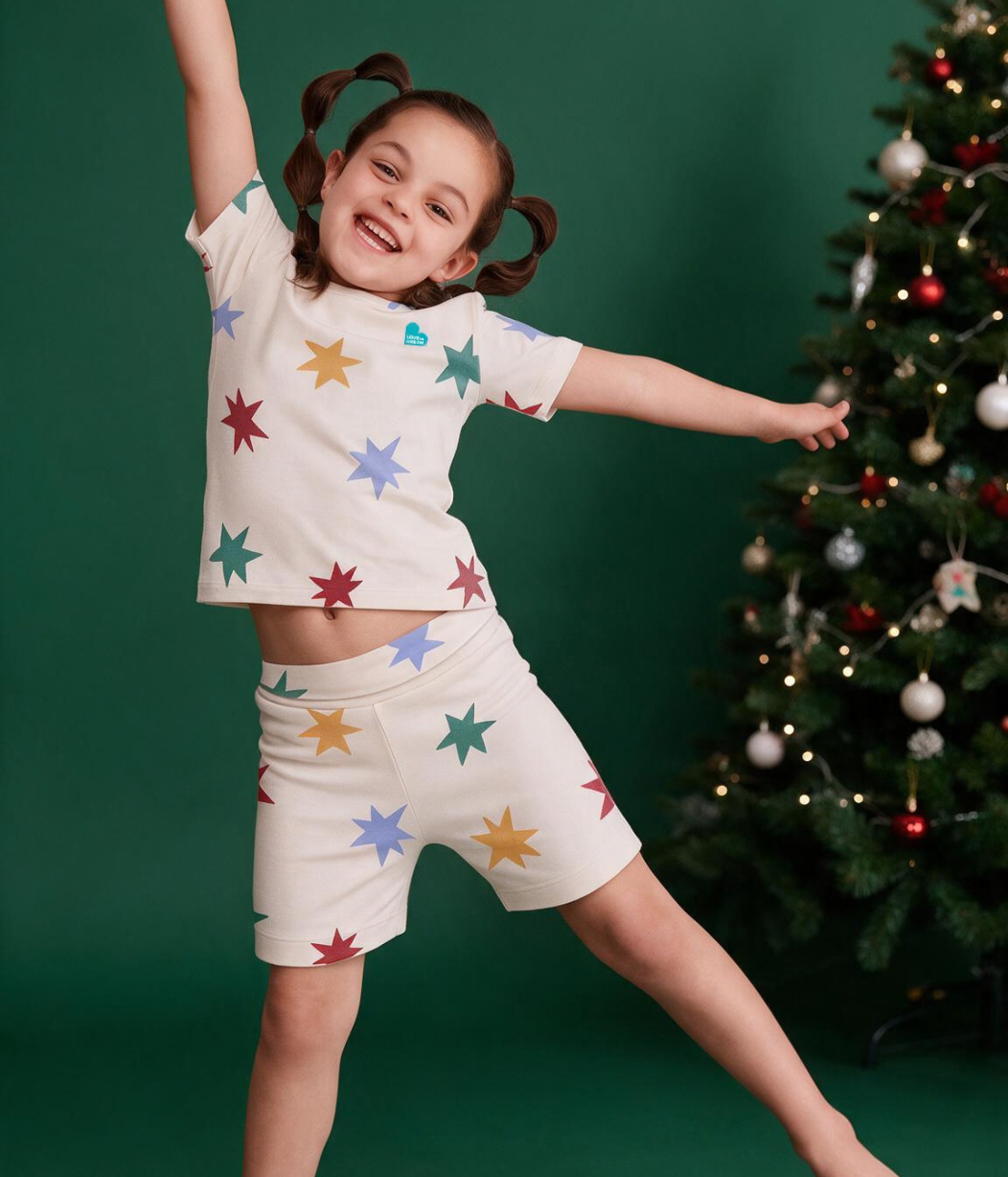 Kids Pyjama Set Short Sleeve Viscose from Bamboo Tan Party Pop