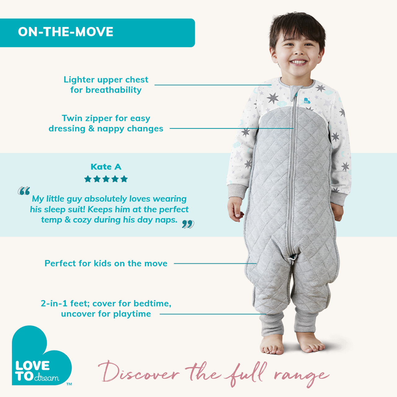 Sleep Suit 2.5 TOG (16-20°C) Rose Sheep Quilted Organic Cotton/Filling 10% Merino Wool