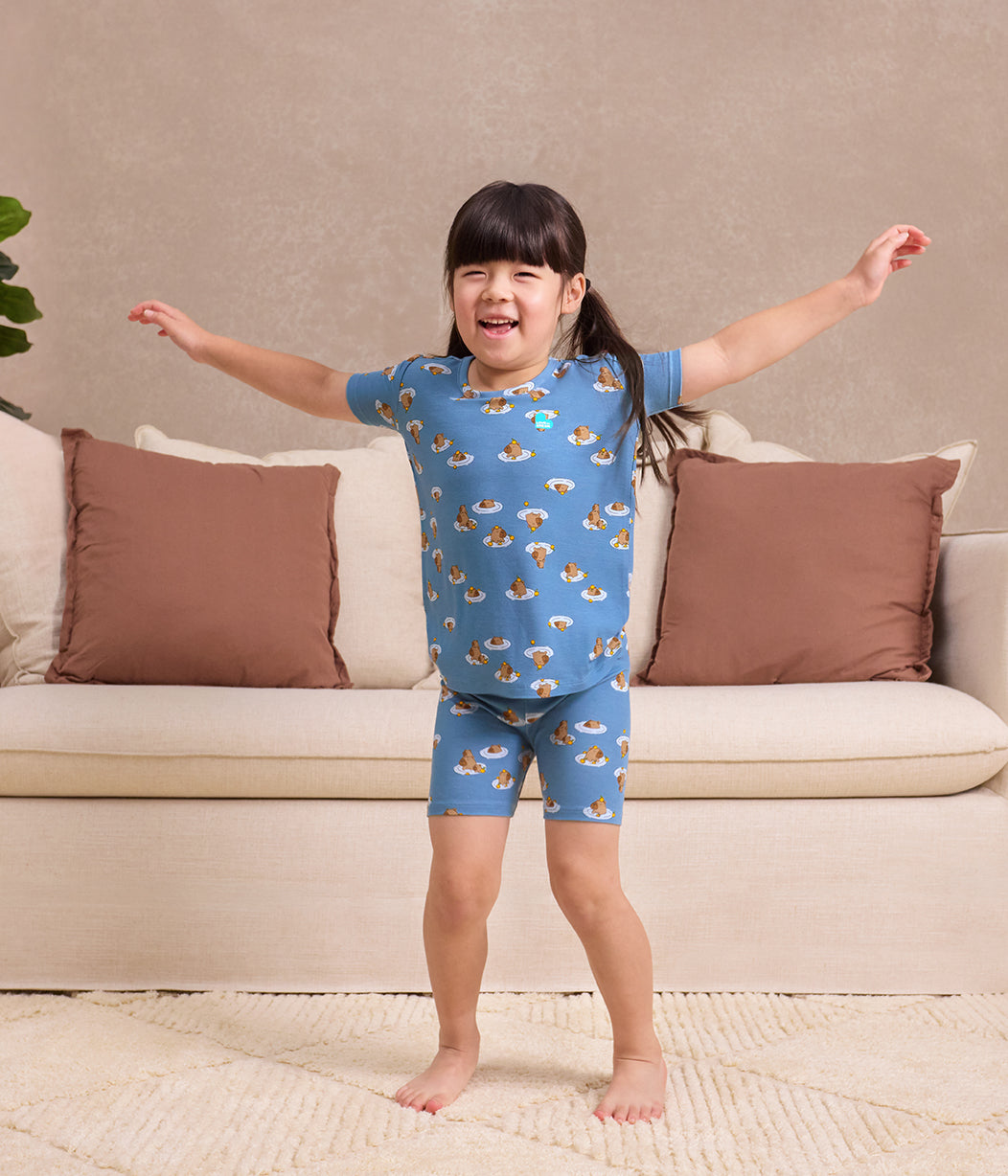 Kids Pyjama Set Short Sleeve Viscose from Bamboo Storm Blue Napybara