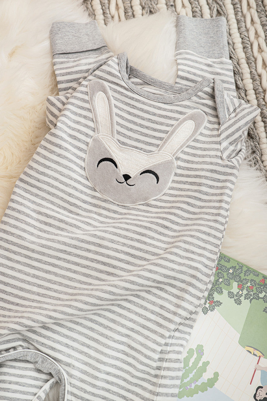 Footless Self-Soothing Romper Stevie The Bunny™ Stripe Grey