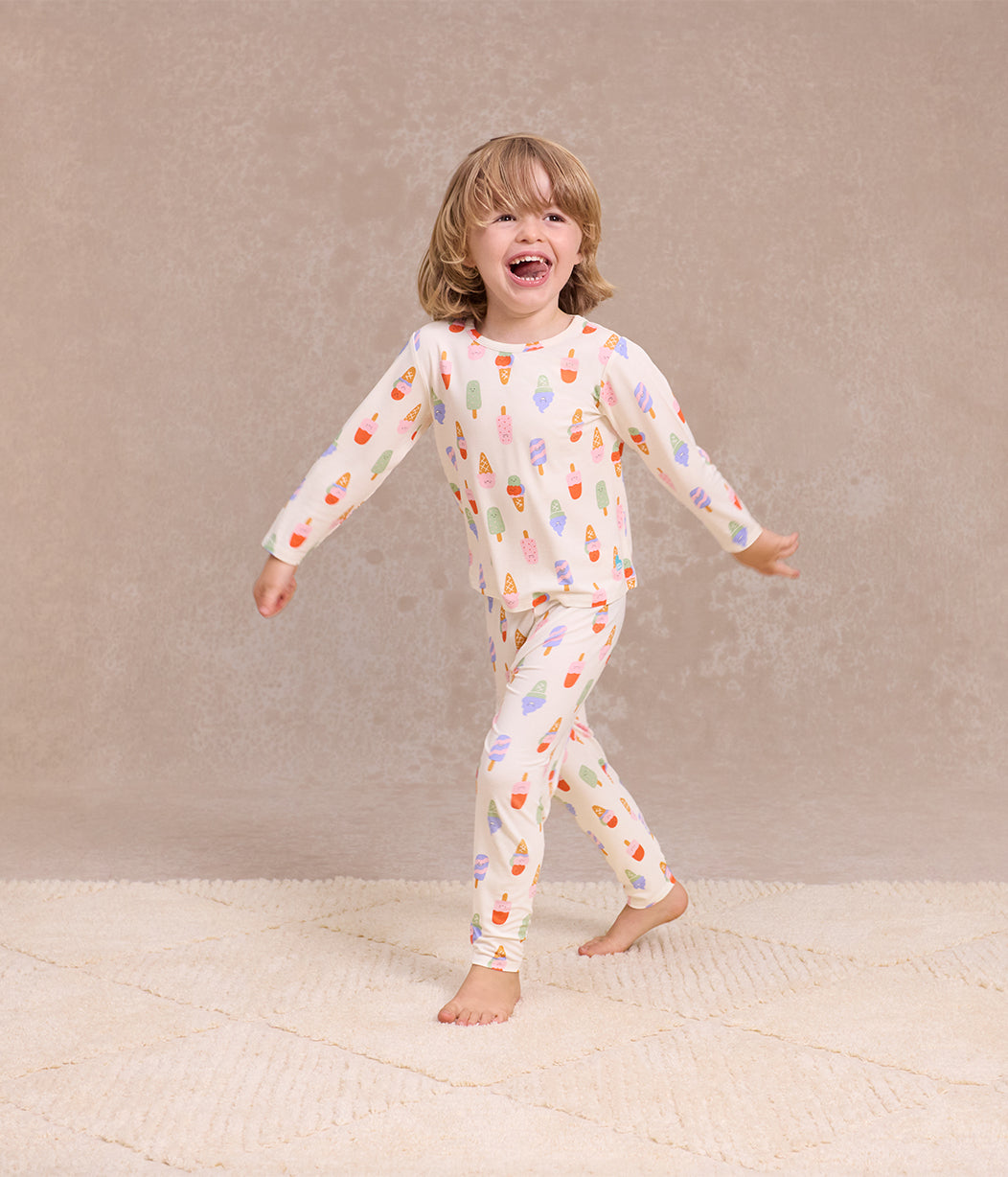 Kids Pyjama Set Long Sleeve Viscose from Bamboo Cream I Screams