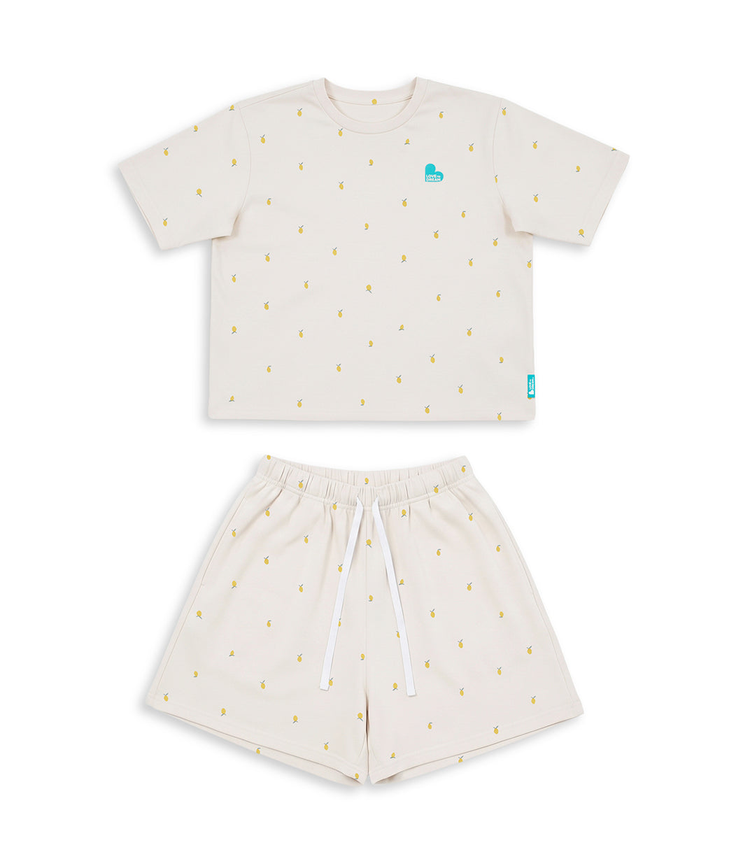 Adults Pyjama Set Short Sleeve Viscose from Bamboo Cream Lemons