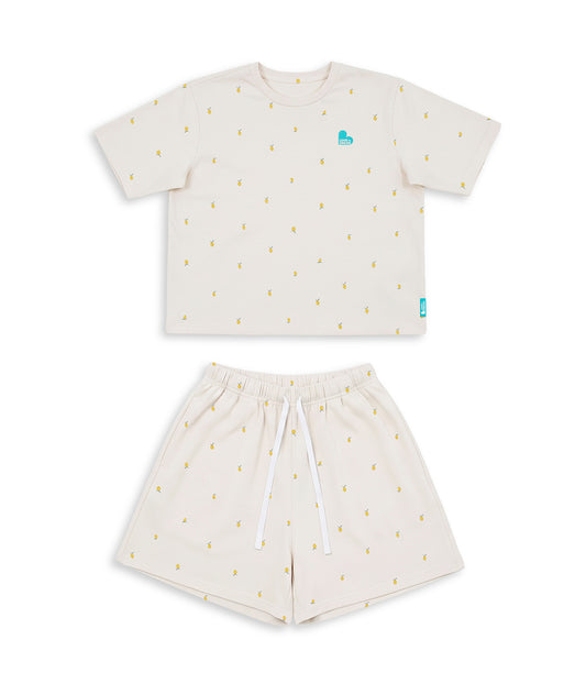 Adults Pyjama Set Short Sleeve Viscose from Bamboo Cream Lemons