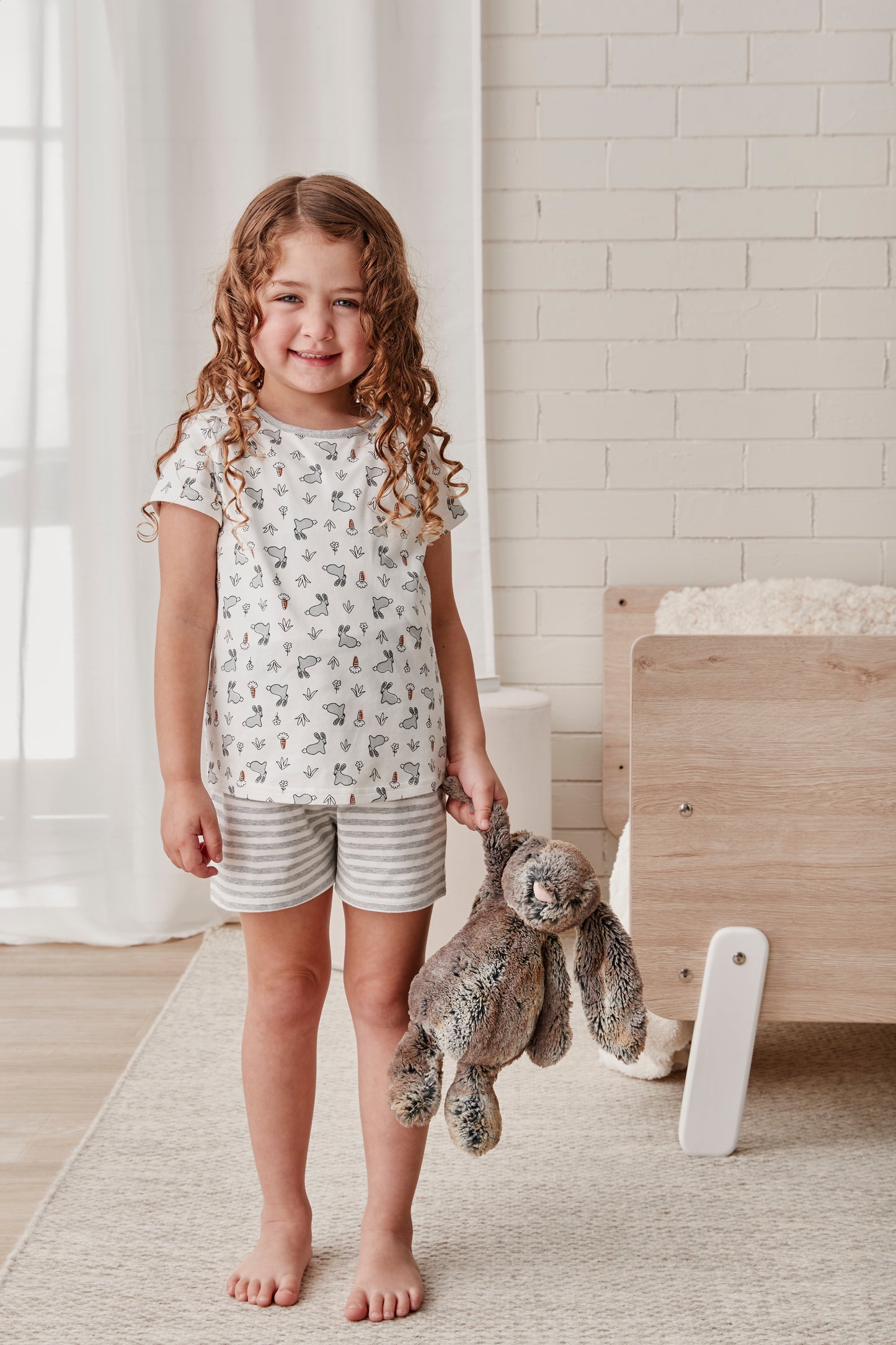 Kids Short Sleeve Pyjama Set Bunny White