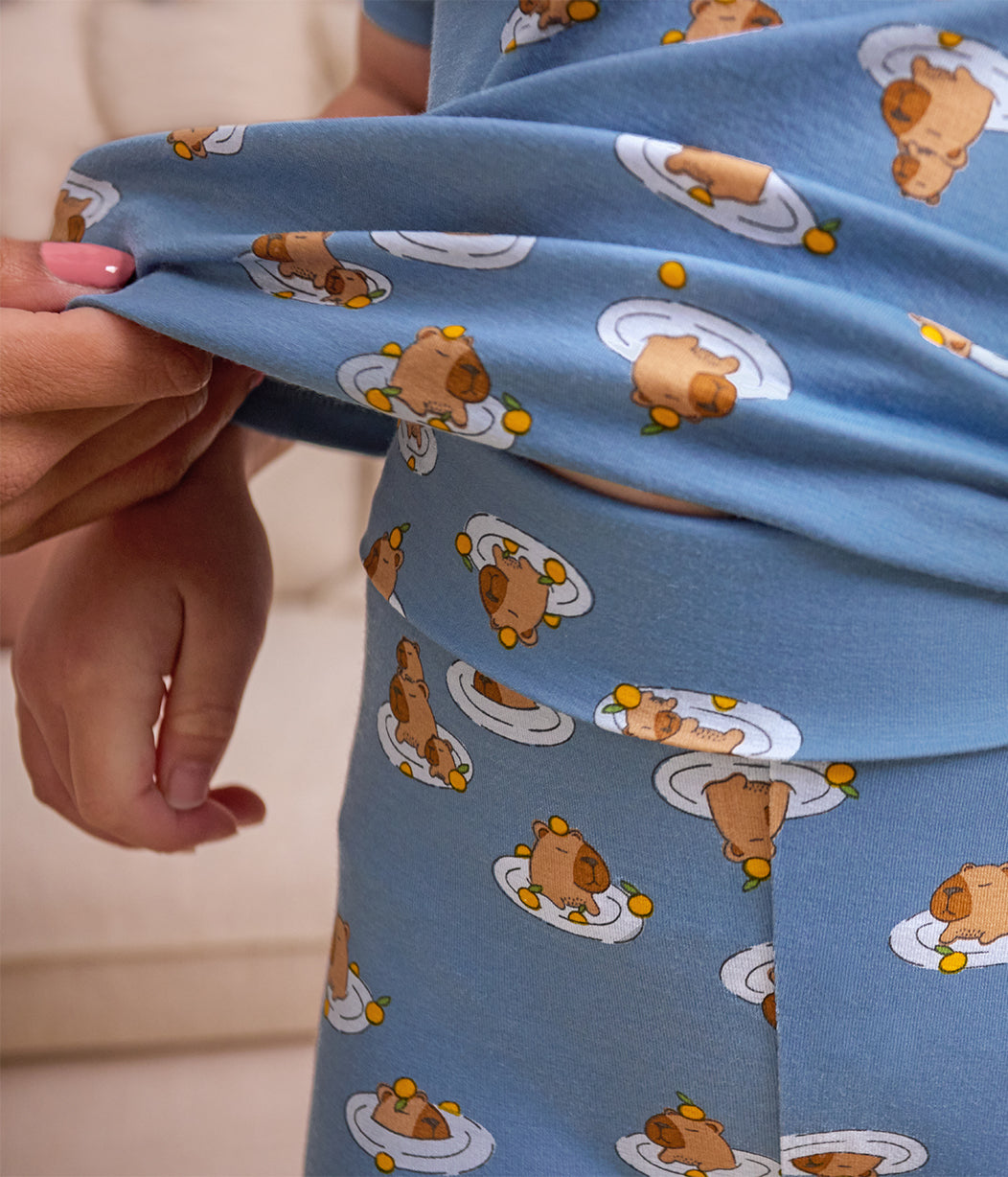 Kids Pyjama Set Short Sleeve Viscose from Bamboo Storm Blue Napybara