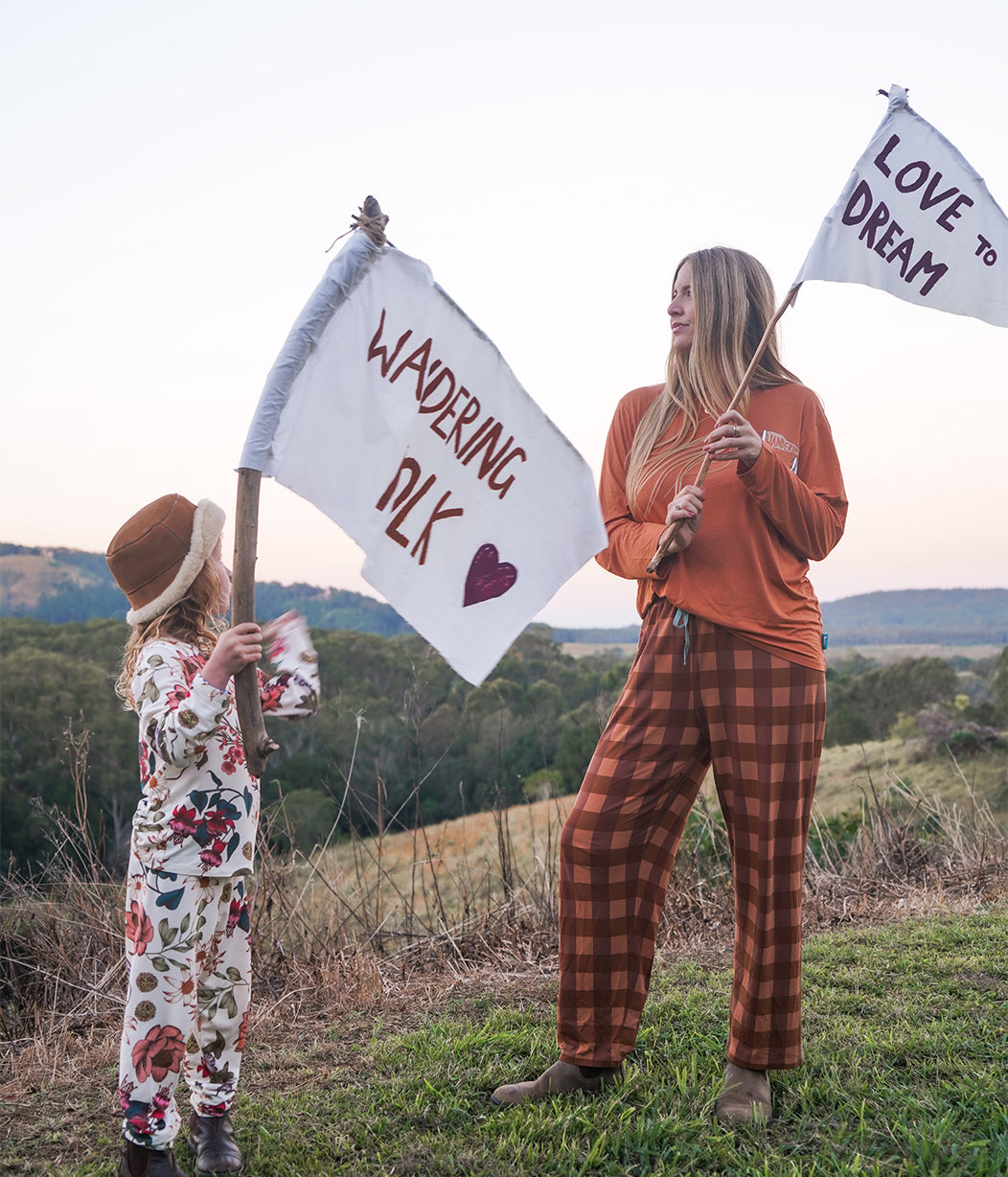 Adults Pyjama Set Long Sleeve Viscose from Bamboo Chocolate Wandering Folk
