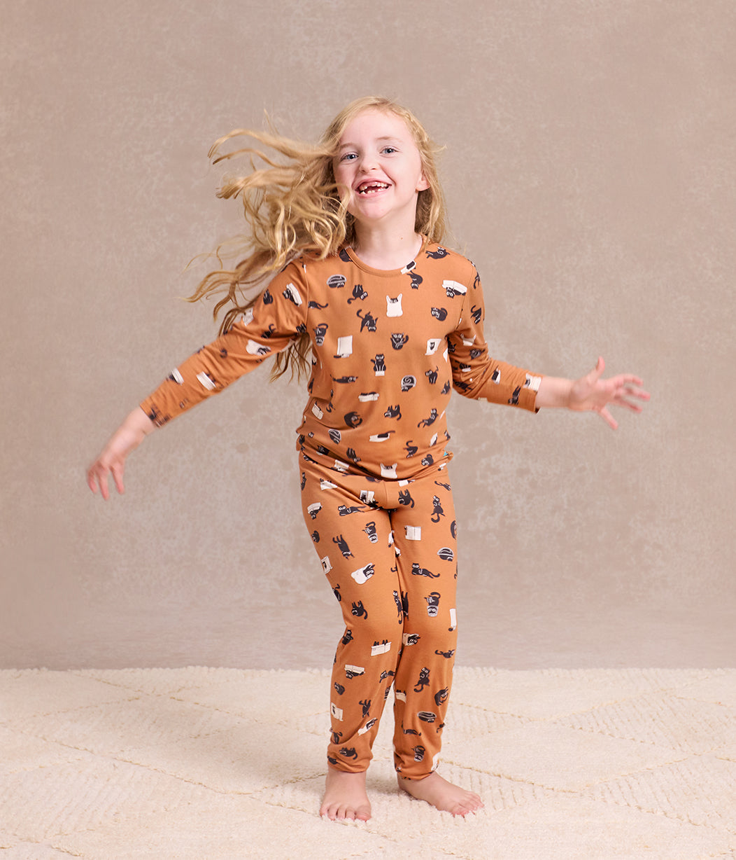 Kids Pyjama Set Long Sleeve Viscose from Bamboo Hazel Black Cat Moods