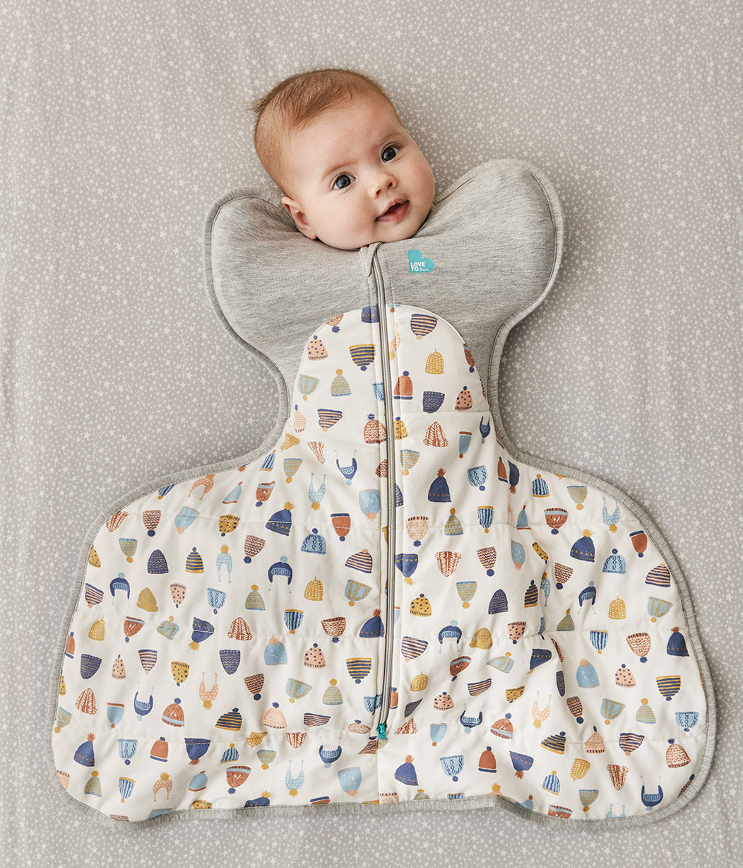 Swaddle Up™ Hip Harness 2.5 TOG (16-20°C) White Happy Hats Quilted Cotton