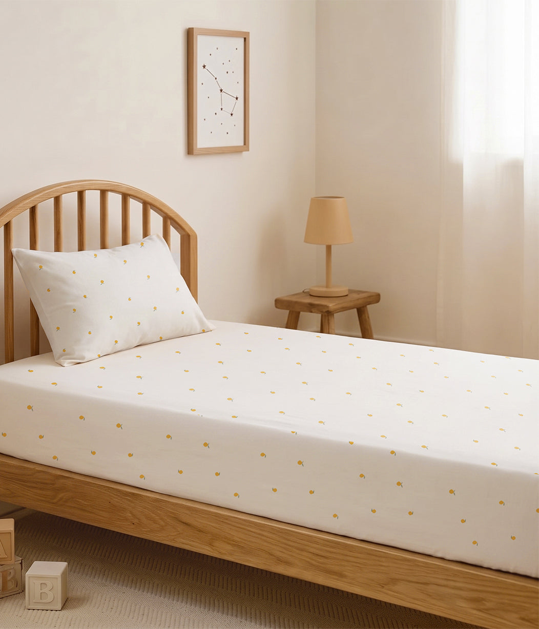 HushDry™ 2-in-1 Waterproof Fitted King Single Sheet Viscose from Bamboo Cream Lemons