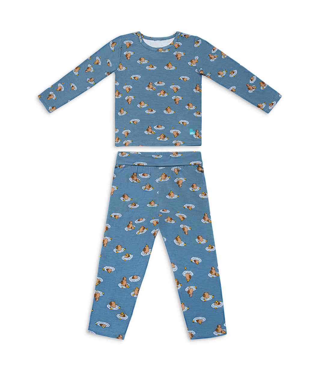 Kids Pyjama Set Long Sleeve Viscose from Bamboo Storm Blue Napybara