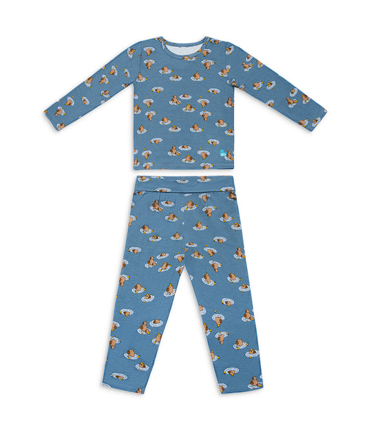 Kids Pyjama Set Long Sleeve Viscose from Bamboo Storm Blue Napybara