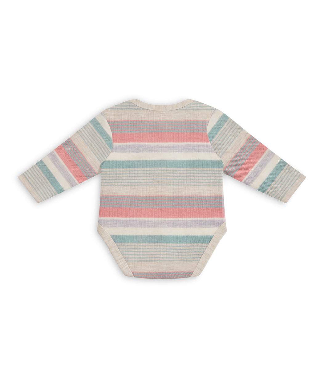 Bodysuit Long Sleeve Olive Stripe Merino Wool