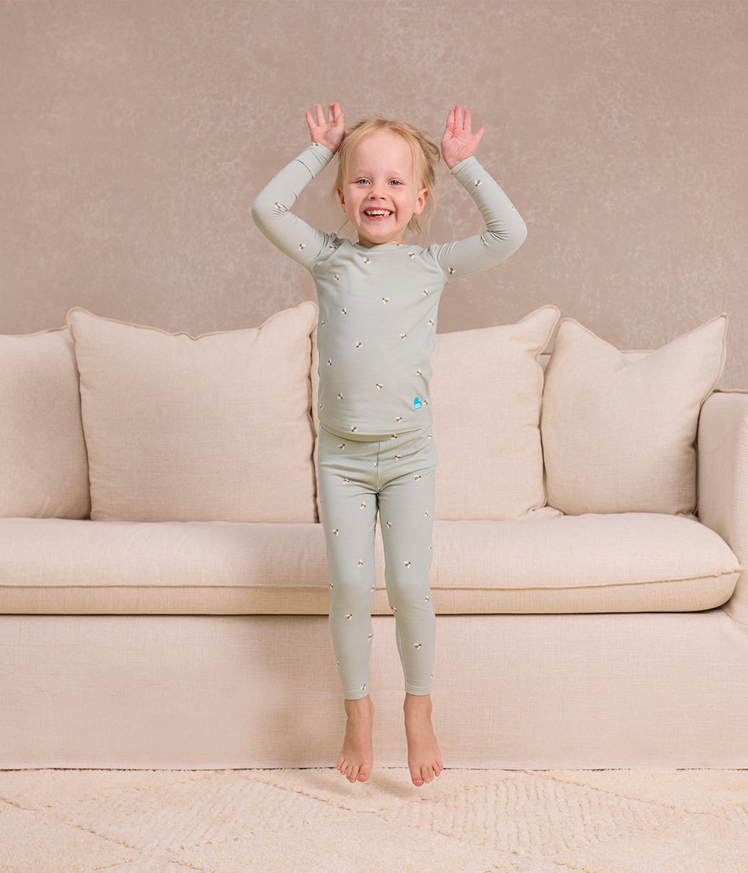 Kids Pyjama Set Long Sleeve Viscose from Bamboo Olive Bees