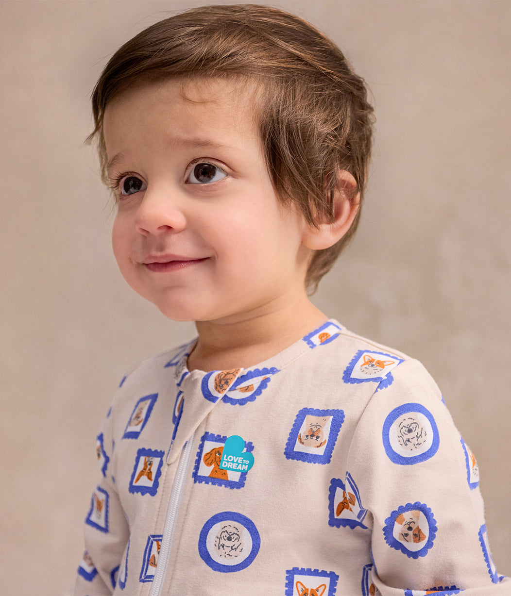Sleep Suit Long Sleeve 1.0 TOG Original Cotton Tan Puppy Portrait
