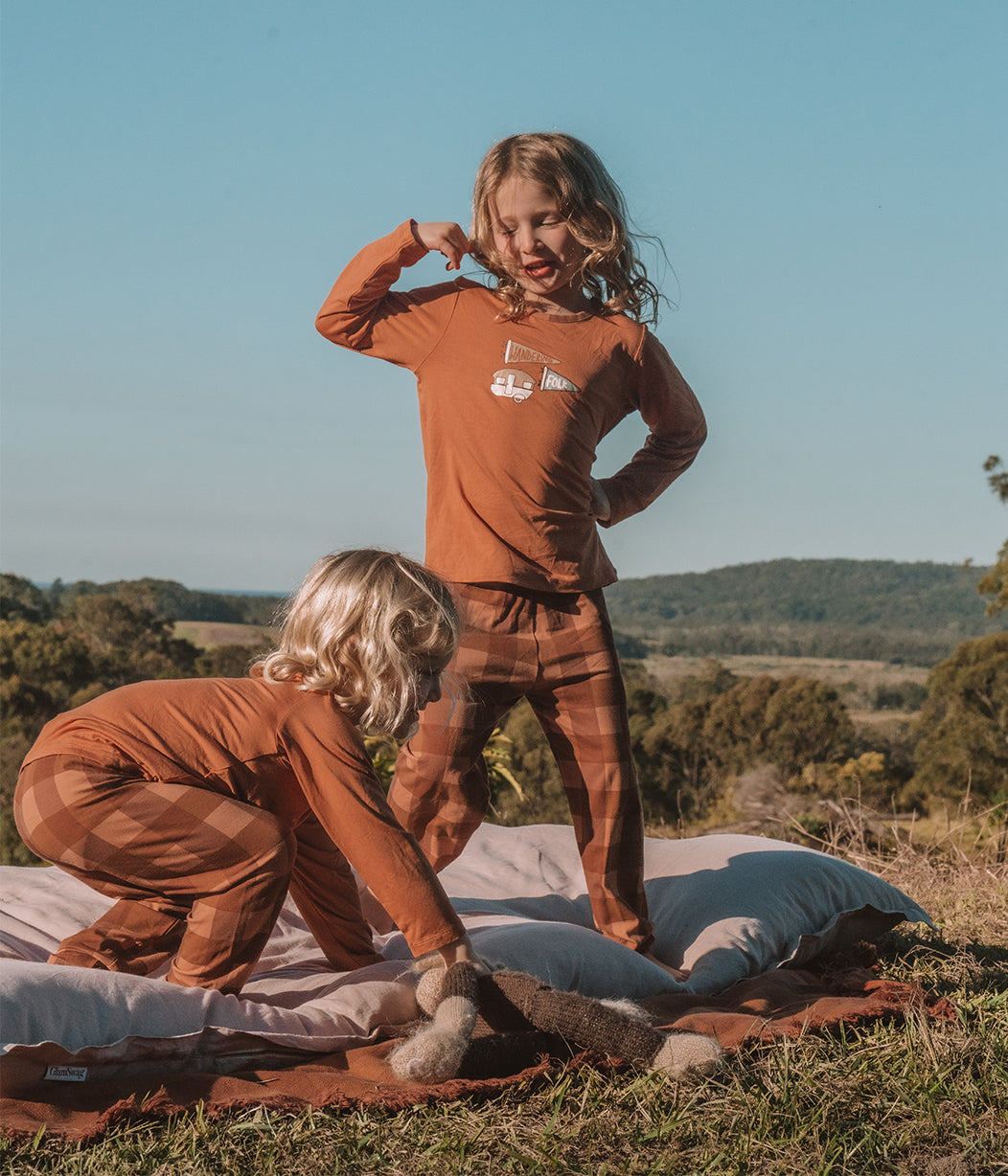 Kids Pyjama Set Long Sleeve Viscose from Bamboo Chocolate Wandering Folk