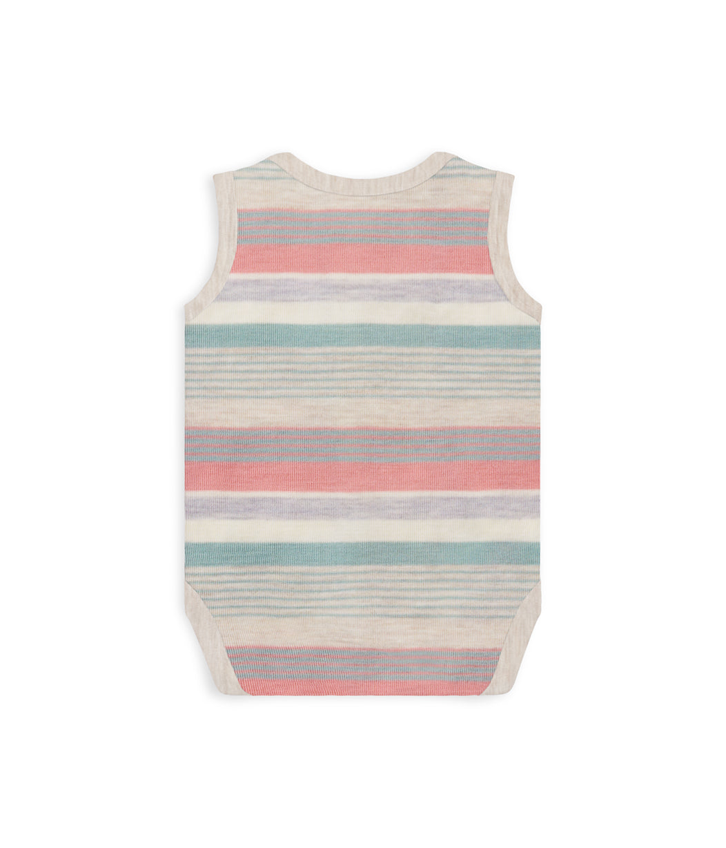 Sleeveless Bodysuit Merino Olive Stripe