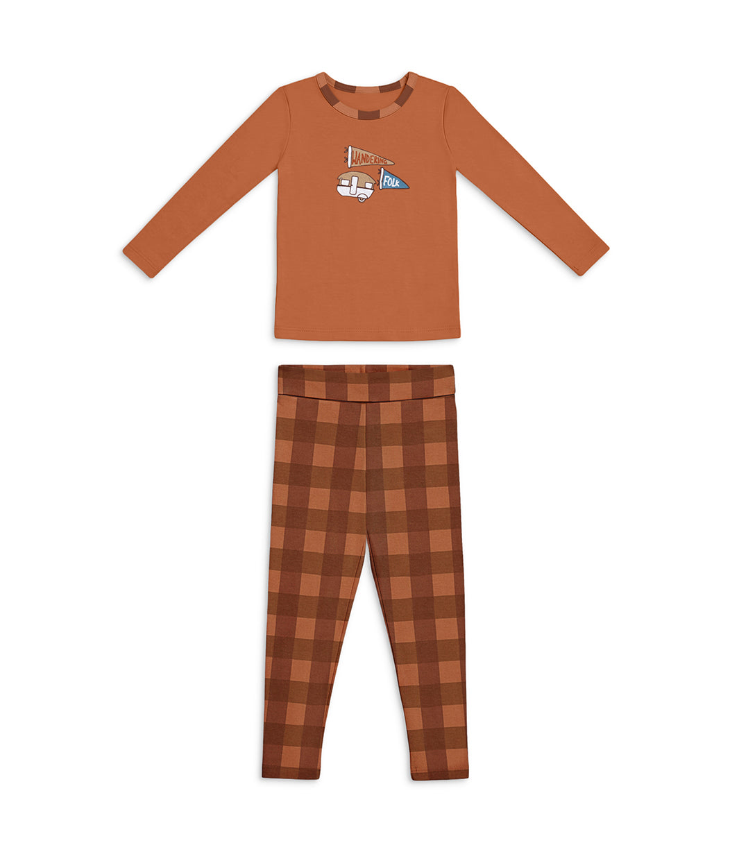 Kids Pyjama Set Long Sleeve Viscose from Bamboo Chocolate Wandering Folk
