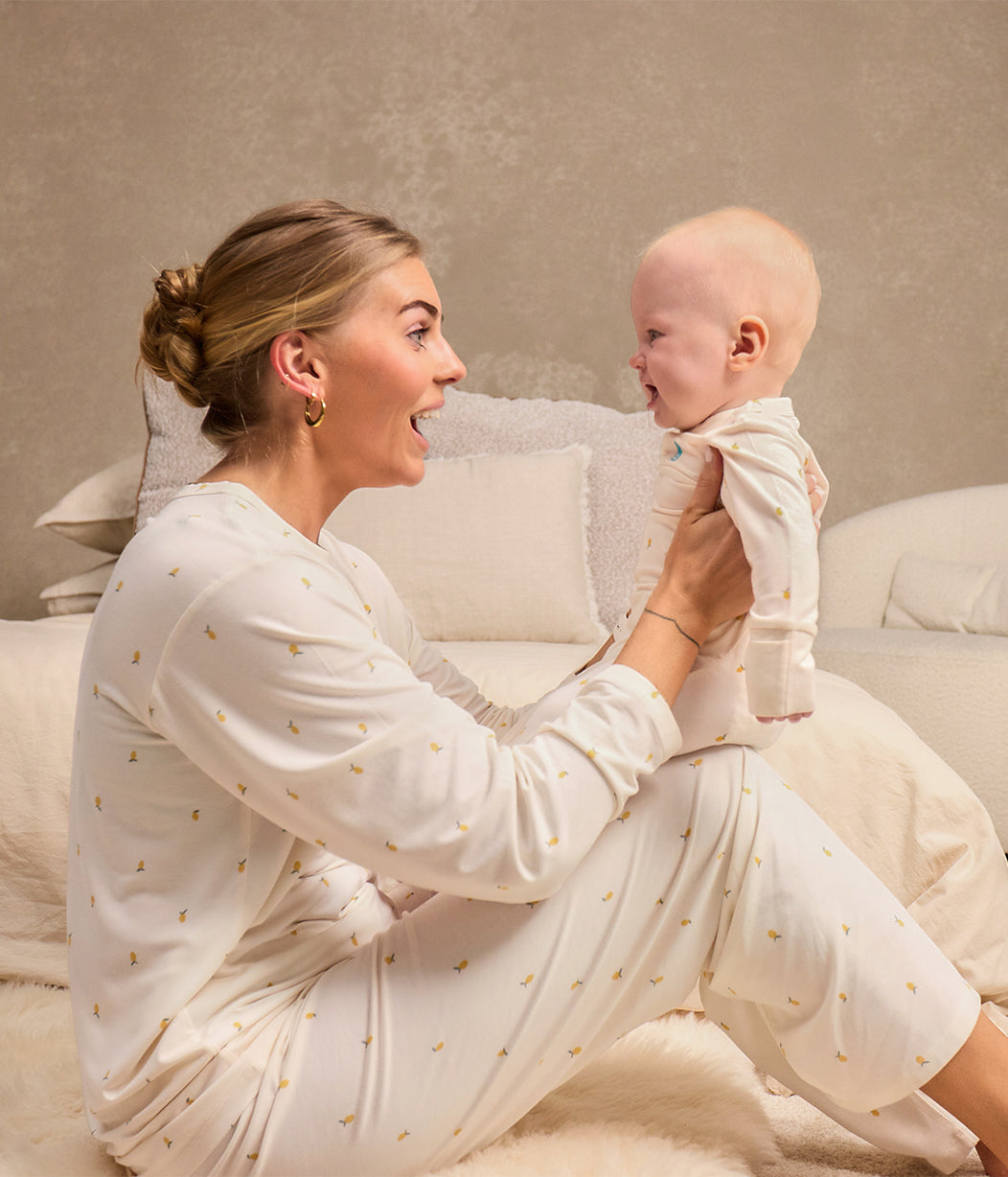 Adults Pyjama Set Long Sleeve Viscose from Bamboo Cream Lemons