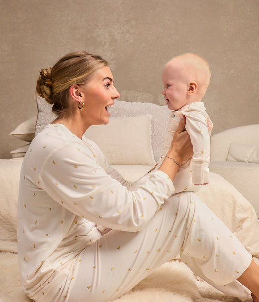 Adults Pyjama Set Long Sleeve Viscose from Bamboo Cream Lemons