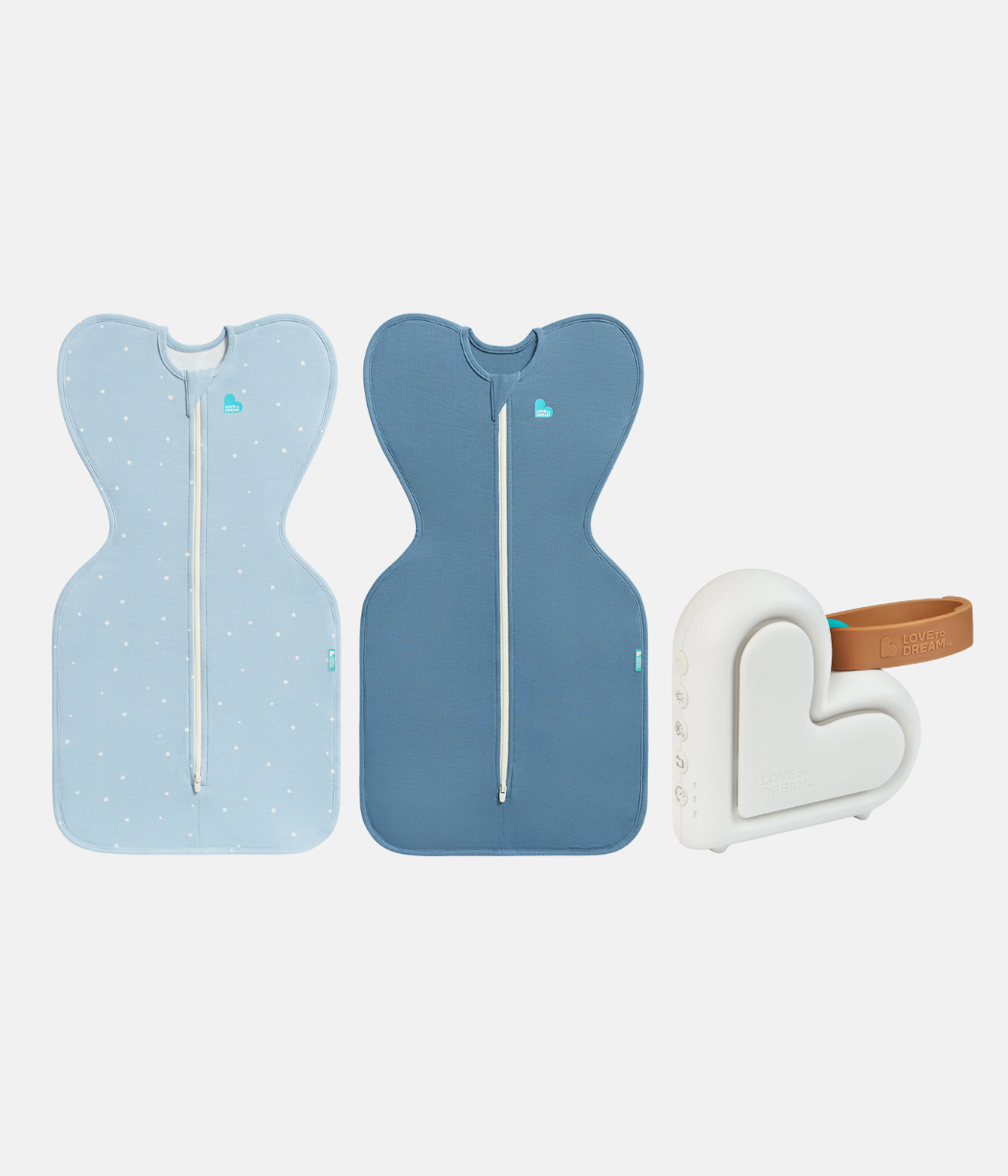 Sleep Machine Swaddle Up Starter Bundle | 1.0 TOG | Powder Blue Twinkle | Storm Blue
