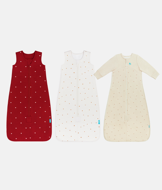 Sleep Bag Bundle | 1.5 TOG | Maroon Hearts | Buff Twinkle | Oatmeal