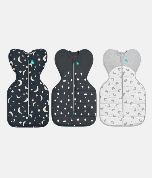 Swaddle Up Starter Bundle | 1.0 | 2.5 TOG | Charcoal Lamb | Charcoal Moon | White Rainbow
