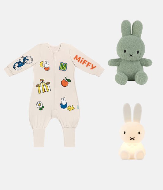 Miffy Essential Toddler Gift Bundle | Sleep Suit | Birch | Toy Pistache | Miffy Bundle of Light