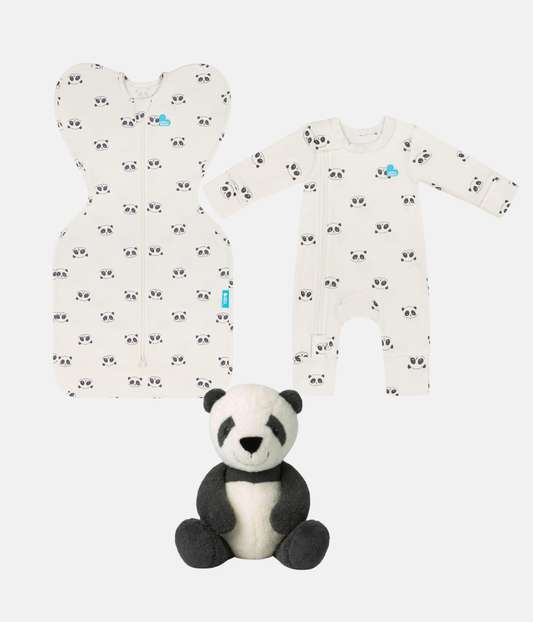 Newborn Gift Bundle | Toy | Swaddle | Romper | Panda
