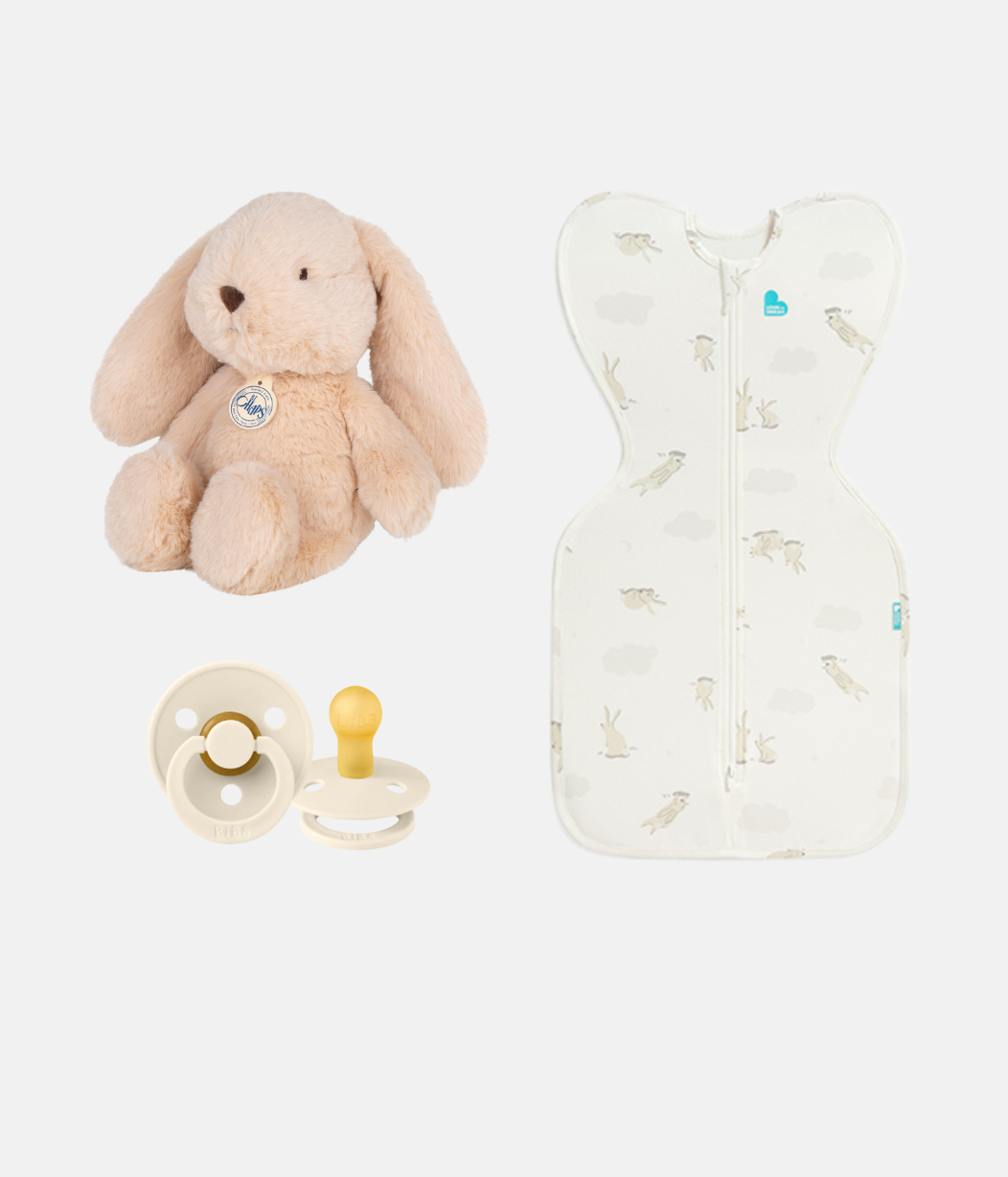 Newborn Gift Bundle | Toy | Swaddle | Dummies | Bunnies | Ivory