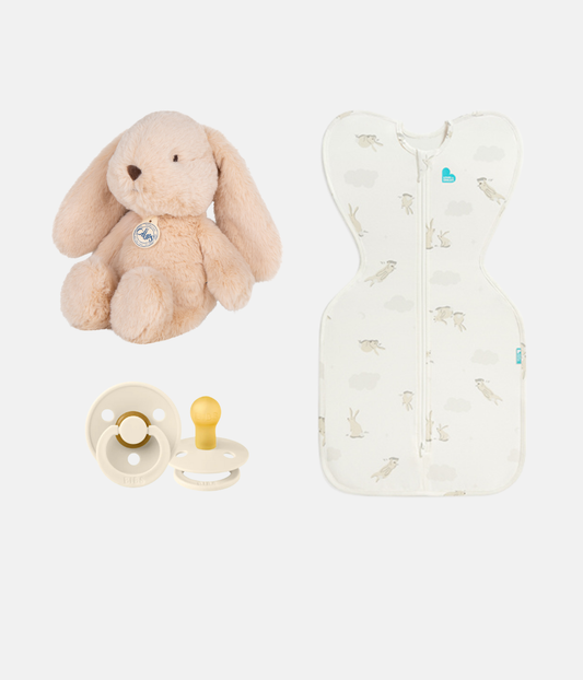 Newborn Gift Bundle | Toy | Swaddle | Dummies | Bunnies | Ivory