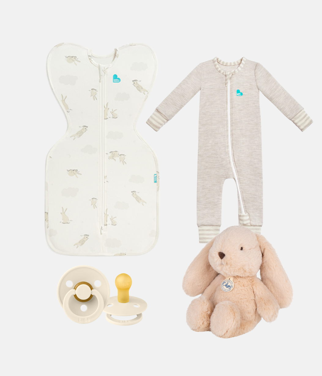 Newborn Gift Bundle | Dummies | Romper | Toy | Swaddle | Ivory | Oat | Bunnies