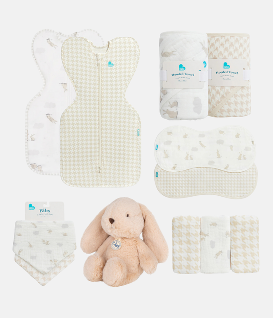 Newborn Ultimate Gift Bundle | Toy | Swaddles | Towels | Bibs | Burp | Wash | Bunnies | Houndstooth