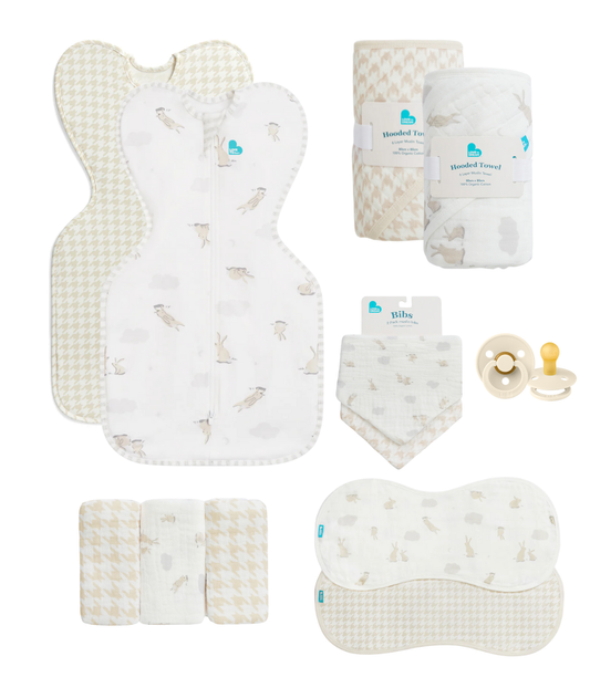 Newborn Ultimate Starter Bundle | Swaddle Up x2, Towel x2, Wash Cloth, Burp Cloths, Bibs, Dummies | Houndstooth