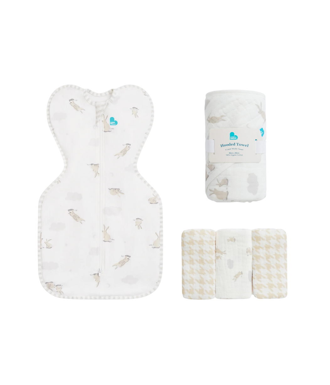 Newborn Gift Bundle | Swaddle Up, Towel, Wash Cloth | Cloud Bunnies