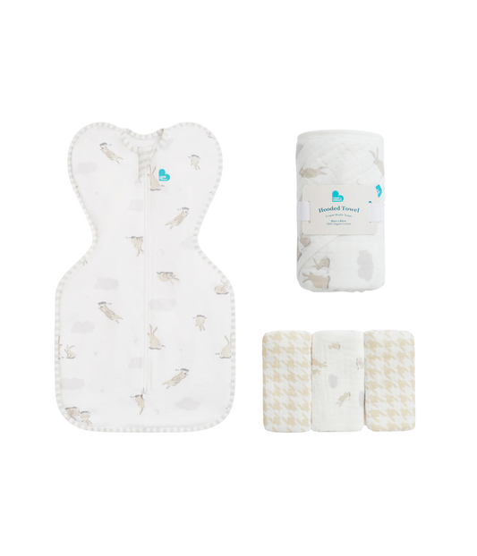 Newborn Gift Bundle | Swaddle Up, Towel, Wash Cloth | Cloud Bunnies