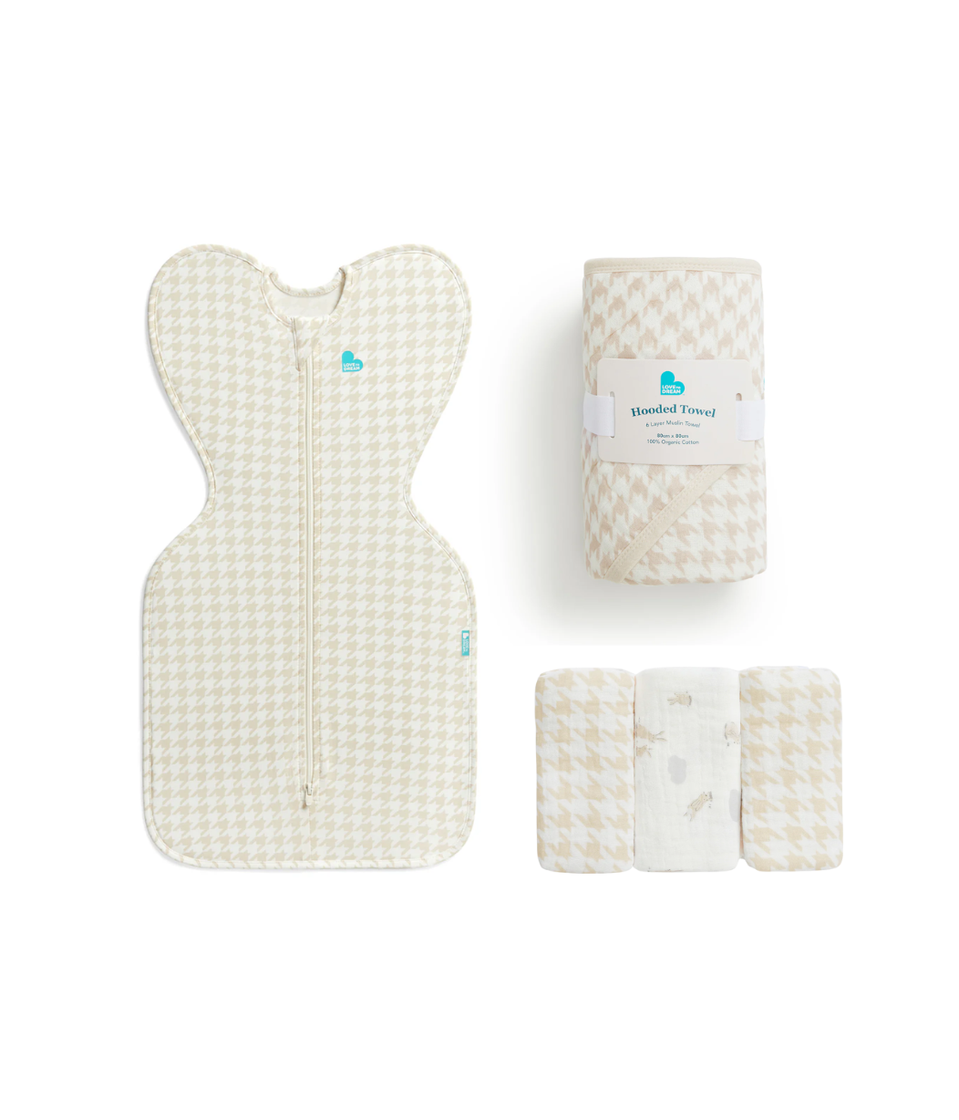 Newborn Gift Bundle | Swaddle Up, Towel, Wash Cloth | Houndstooth