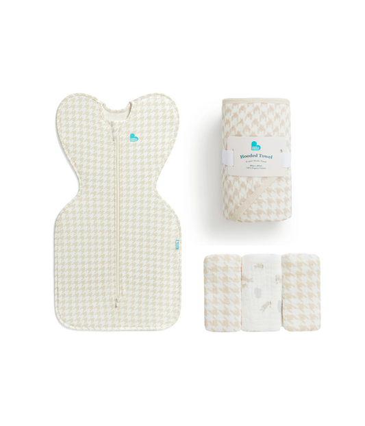 Newborn Gift Bundle | Swaddle Up, Towel, Wash Cloth | Houndstooth