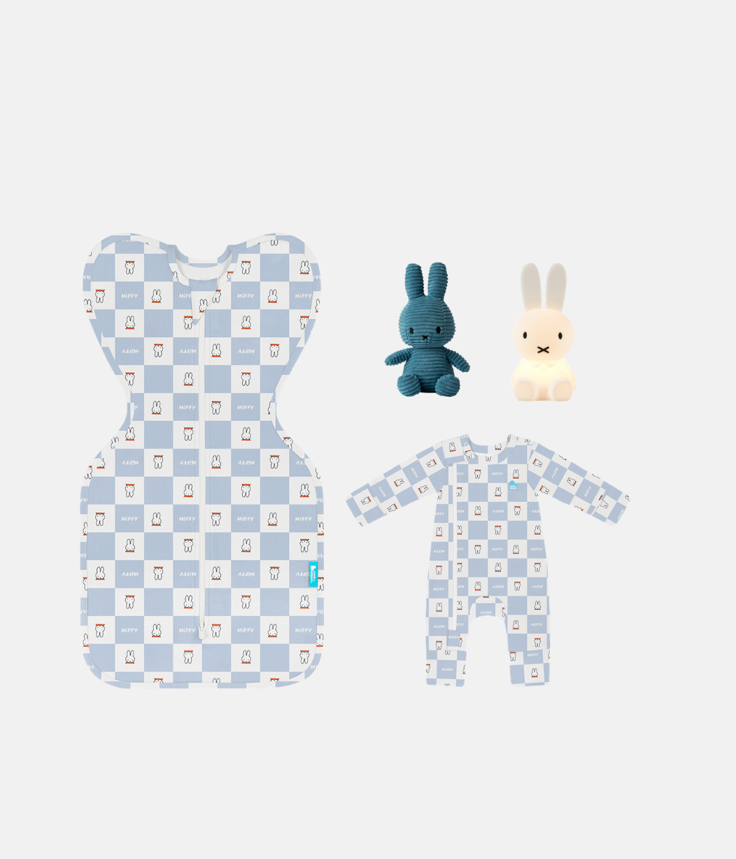 Newborn Essential Miffy Gift Bundle | Swaddle 1.0 TOG | Romper | Toy | Light | Blue
