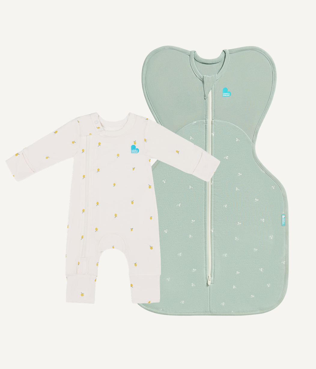 Swaddle Up & Romper Bundle | 1.5 TOG | Bamboo | Olive Twigs | Cream Lemons