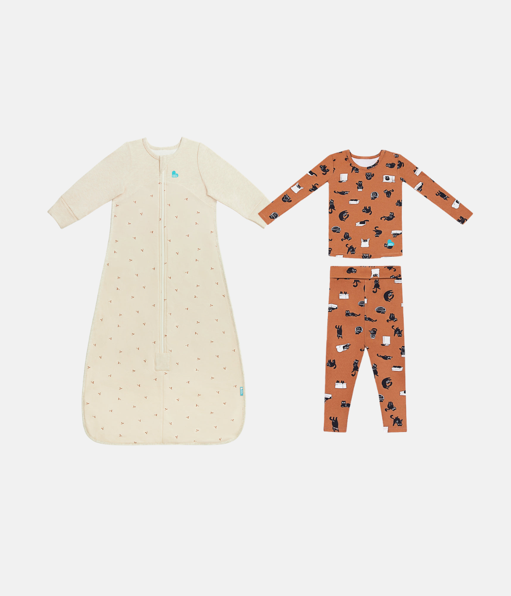 Sleep Bag & Pj Bundle | 1.5 TOG | Oatmeal Twigs | Black Cat