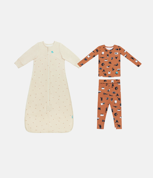 Sleep Bag & Pj Bundle | 1.5 TOG | Oatmeal Twigs | Black Cat