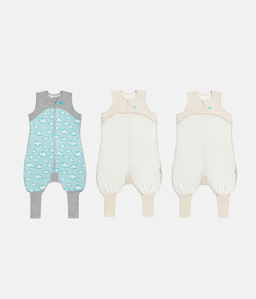 Sleep Suit Bundle | 0.2 TOG | Turquoise Clouds | Tan Breton Stripe