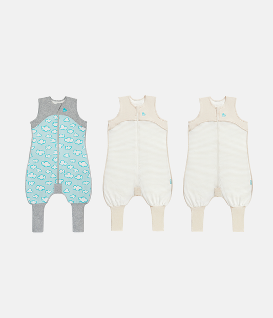 Sleep Suit Bundle | 0.2 TOG | Turquoise Clouds | Tan Breton Stripe