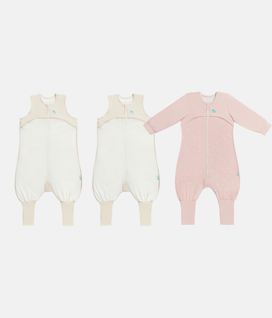 Sleep Suit Bundle 0.2 | 1.0 TOG | Tan Breton Stripe 2 | Powder Pink Twinkle