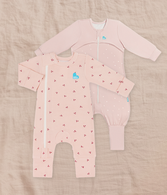 Sleep Suit & Romper Bundle | 1.0 TOG | Bamboo | Pink Twinkle | Blush Cherries