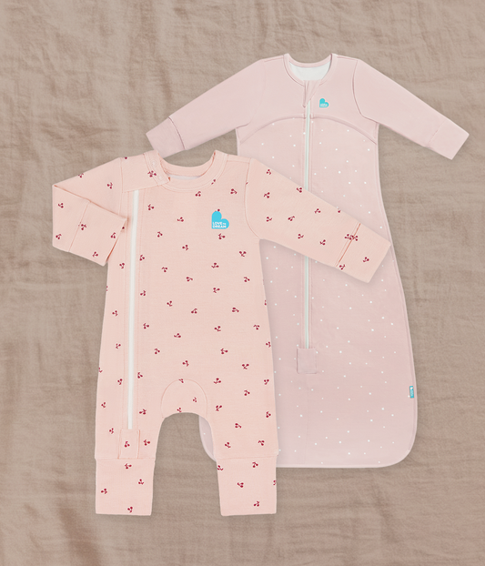 Sleep Bag & Romper Bundle | 1.0 TOG | Bamboo | Pink Twinkle | Blush Cherries