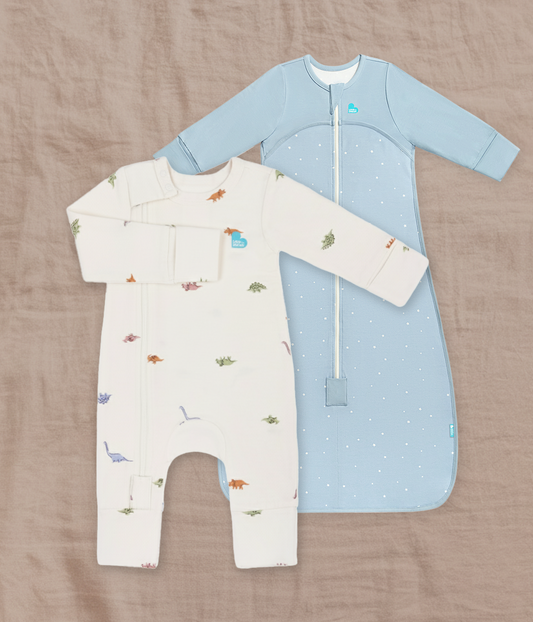 Sleep Bag & Romper Bundle | 1.0 TOG | Bamboo | Blue Twinkle | Cream Dino Snore