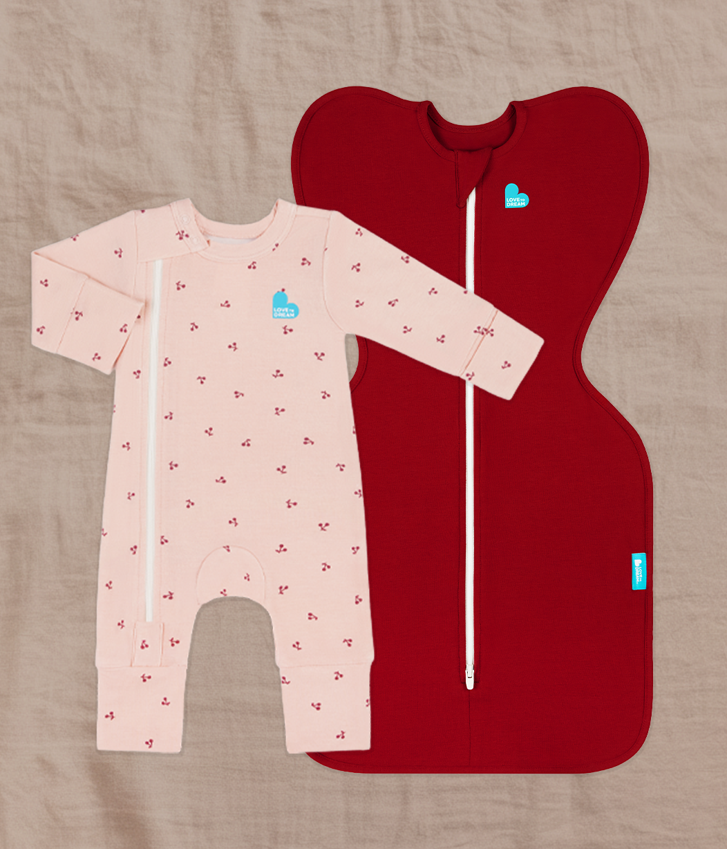 Swaddle Up & Romper Bundle | 1.0 TOG | Bamboo | Maroon | Blush Cherries